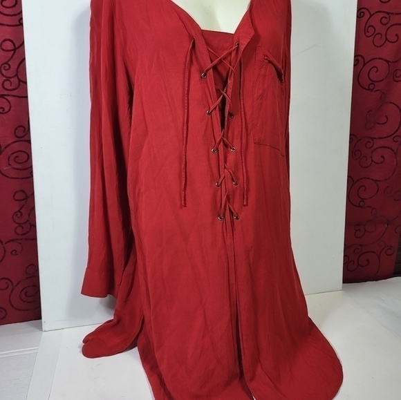Love & Legend Red Lace Up Blouse - Picture 7 of 12